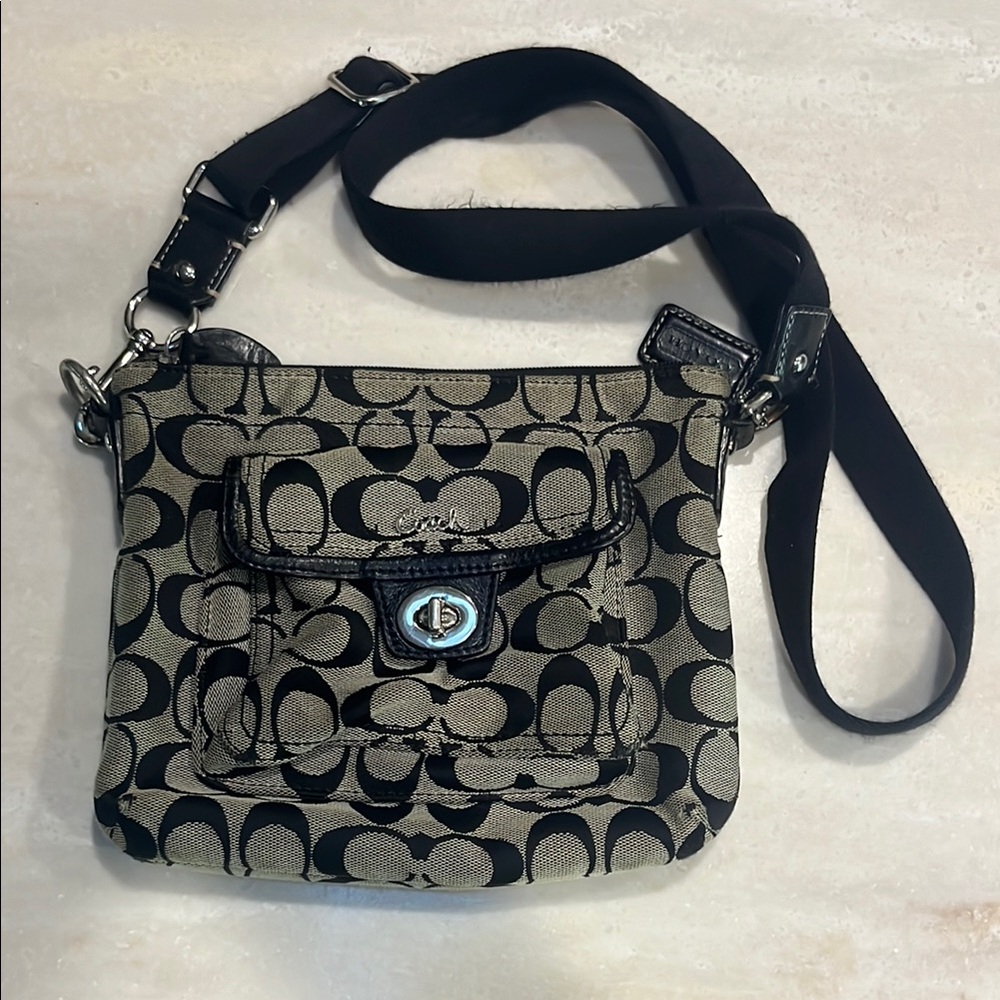 Coach Black and Tan Signature Crossbody Bag